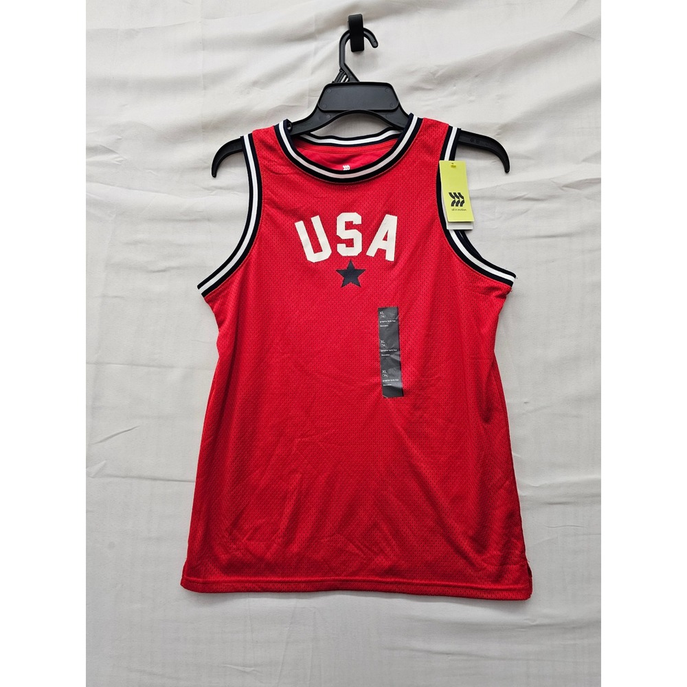 All in Motion Boys USA Graphic Mesh Tank Top Red Polyester Athletic Size XL